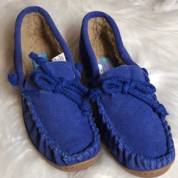Haband Shoes Moonbeams By Haband Suede Moccasin Slippers Blue Sz 8